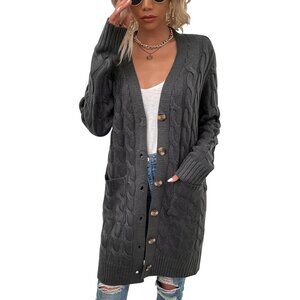 Disi Womens grey Cardigan Long Sleeves Cable Knit Open Front Loose Sweaters